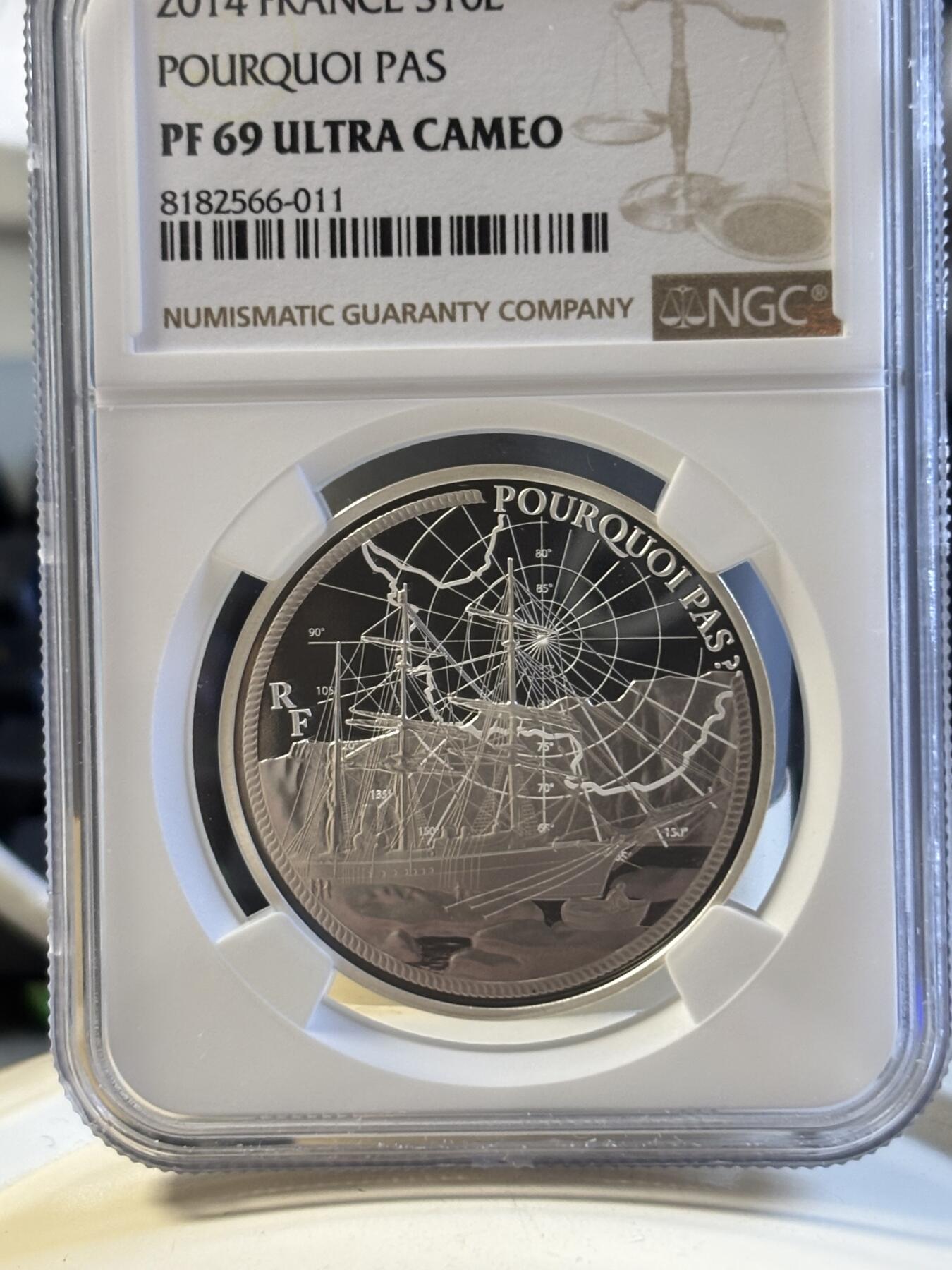 第181期拍卖 法国2014年南极法国大型舰艇纪念银币NGC-PF69,22.2克，900银