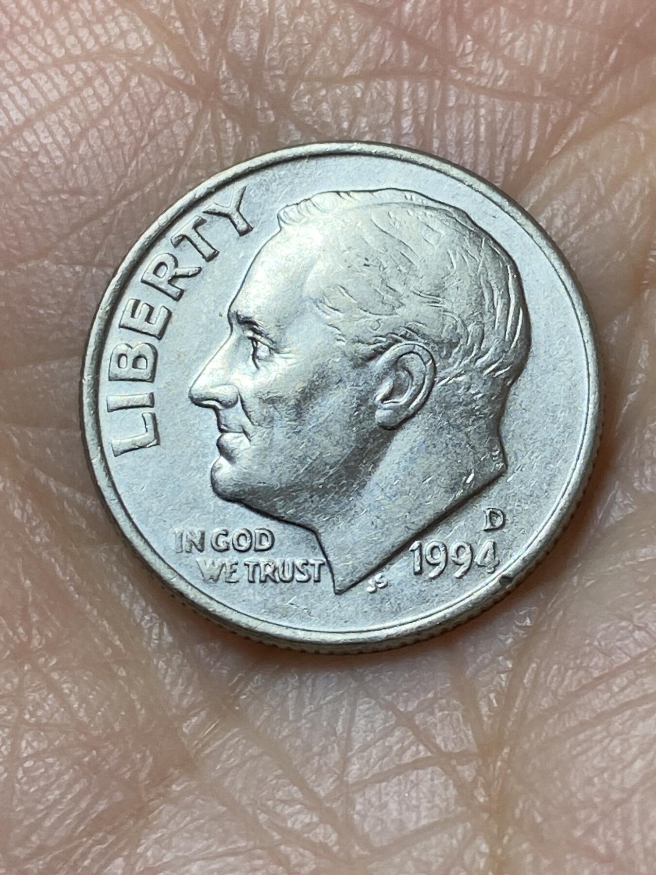 2025年第一百二十七场(总第一百五十三场）外国好品章牌、散币(免佣金) 美国🇺🇸1994年1角(罗斯福1角第二版，D标丹佛造)