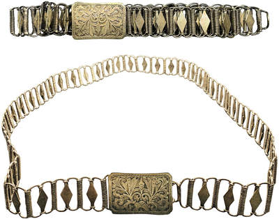 北京阿城哥拍卖2025年秋季拍卖会 - 早期“菱形图”银制腰带一件，重：169.8g，由银环编成，老工，图案繁复精美，海外回流，保存完好