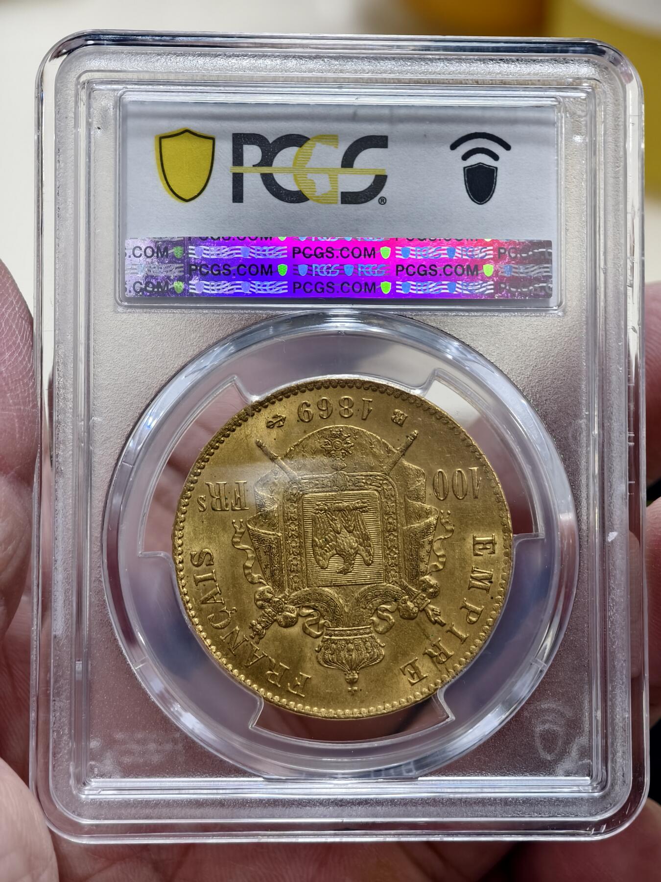 PCGS-MS62法国1869年拿破仑三世100法郎金币