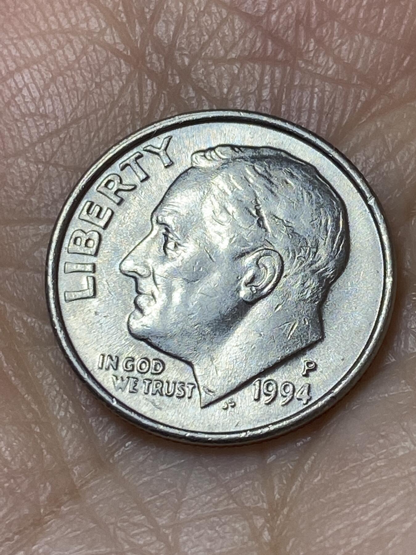 2025年第一百二十七场(总第一百五十三场）外国好品章牌、散币(免佣金) 美国🇺🇸1994年1角(罗斯福1角第二版P标，费城造)