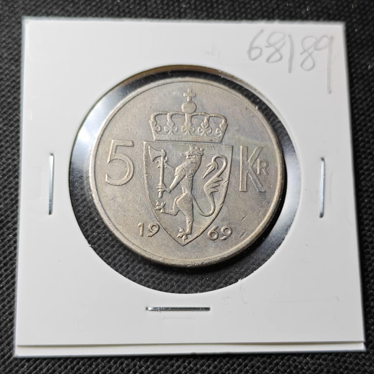 KK钱币收藏小铺  第368场  2月预留时间 周末发货  1969挪威5克朗