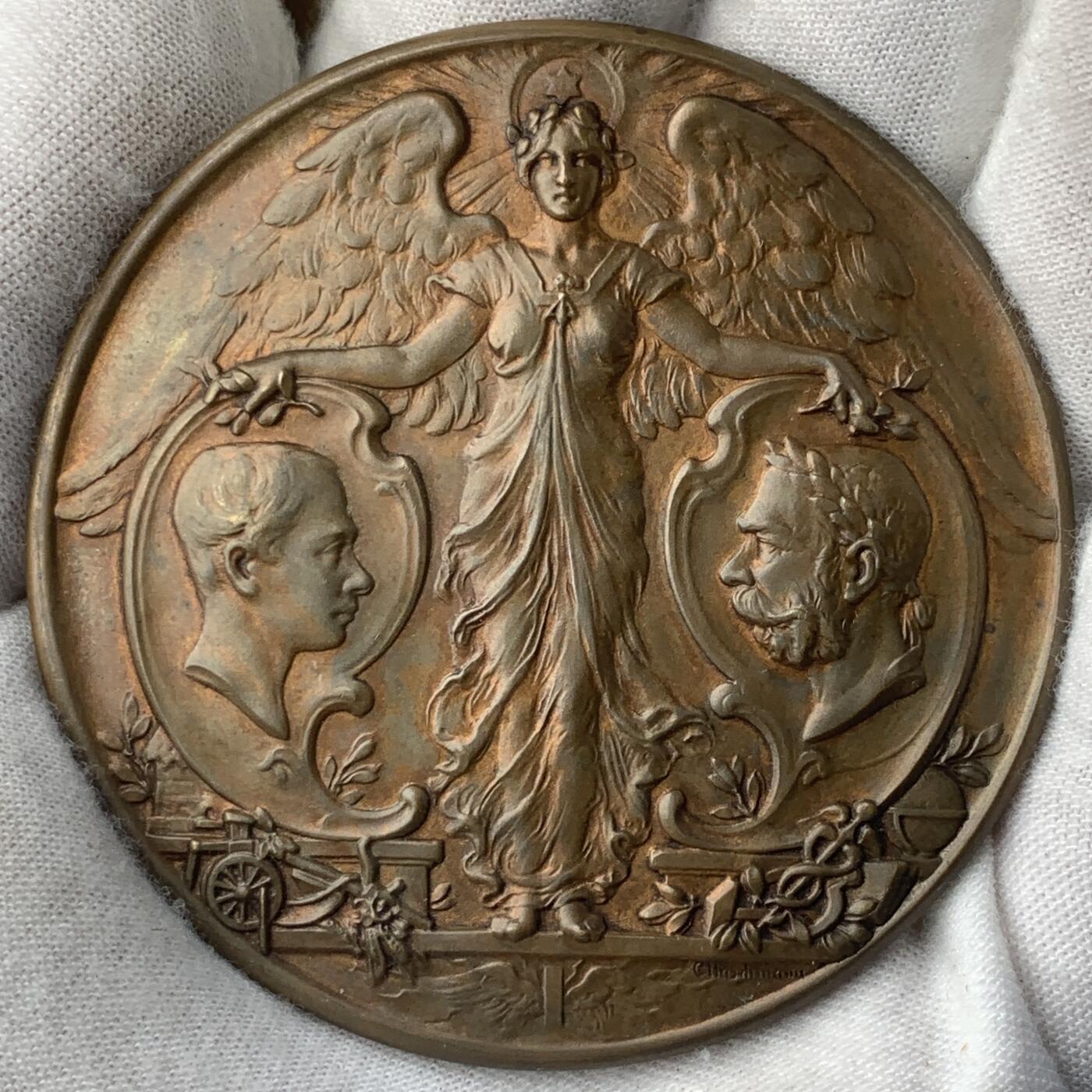 掌中浮雕-藏着的欧洲第041场 1898年奥地利皇帝弗兰茨•约瑟夫一世登基50周年&奥地利农业博览会纪念铜章，63mm