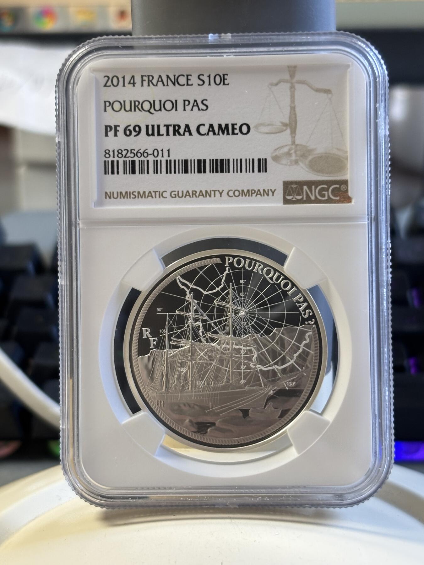 第181期拍卖 法国2014年南极法国大型舰艇纪念银币NGC-PF69,22.2克，900银