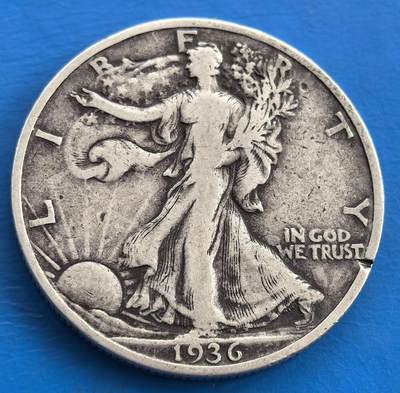 外国优质老铜币银币，周六九点倒数截拍，满百包邮，可寄存半年，喜欢朋友微信扫描二维码可直接参拍 - 美国1936年行走女神半美元银币少见S版