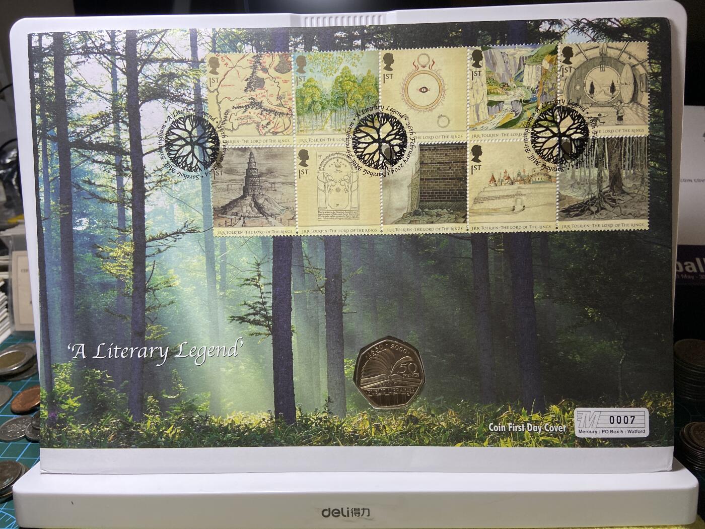 2025年第一百二十八场(总第一百五十四场）外国好品散币、邮币封和邮票场(免佣金) 大型邮币封–英国🇬🇧2000年50便士(2004年指环王出版50周年纪念封)