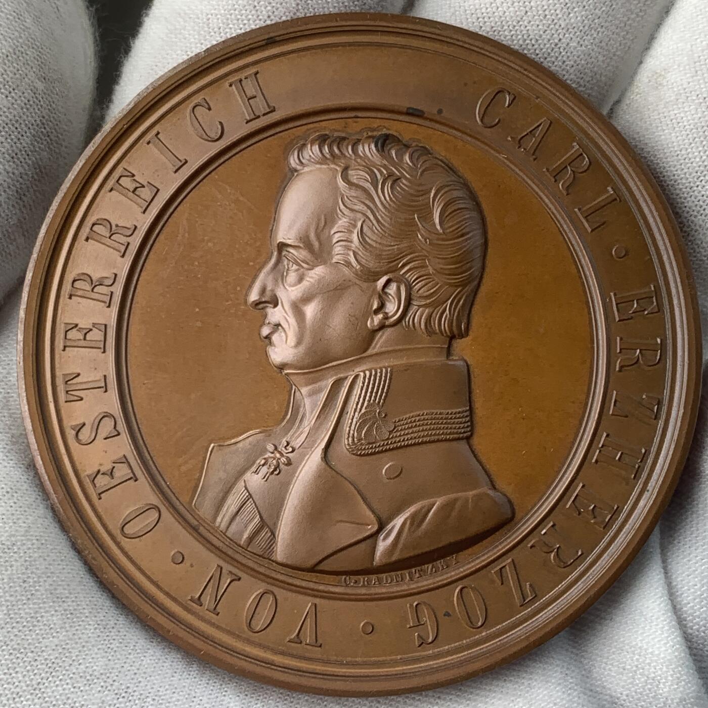 掌中浮雕-藏着的欧洲第041场 1860年奥匈帝国卡尔大公纪念碑揭幕铜章，64mm