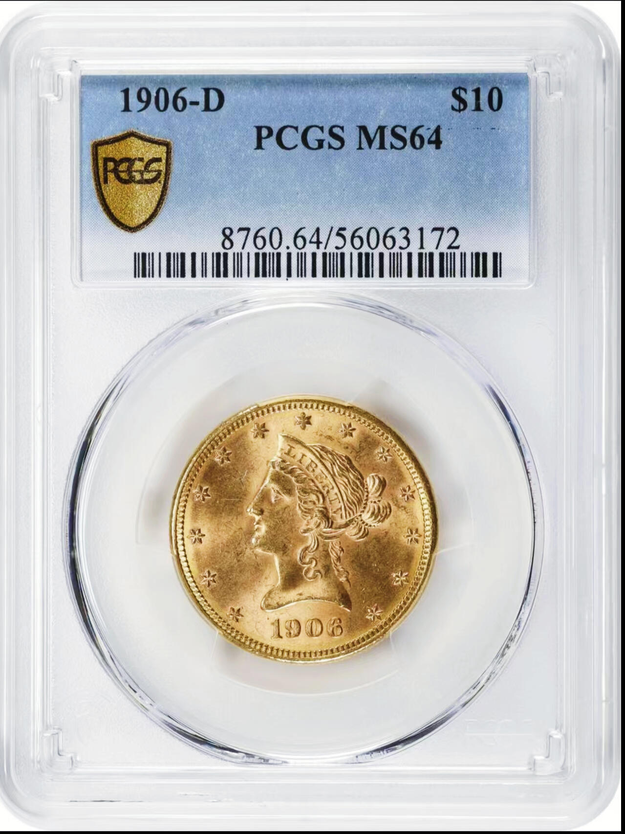 【Blue Auction】世界纸币精拍第749期——18级TOP拍卖/信誉/品质/专业/高效💫 美国 1906-D 10美金鹰扬金币 丹佛造币厂 重16.72克 转光金光四射 PCGS MS64 高分 