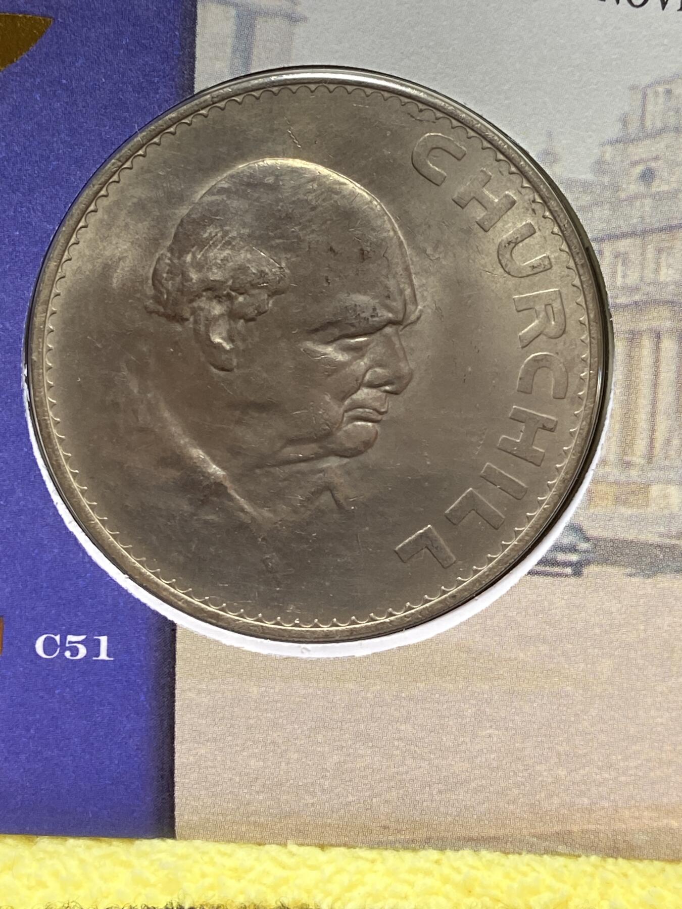 2025年第一百二十八场(总第一百五十四场）外国好品散币、邮币封和邮票场(免佣金) 大型邮币封–英国🇬🇧1965年25便士纪念币(1999年温斯顿·丘吉尔诞辰125重周年纪念封)