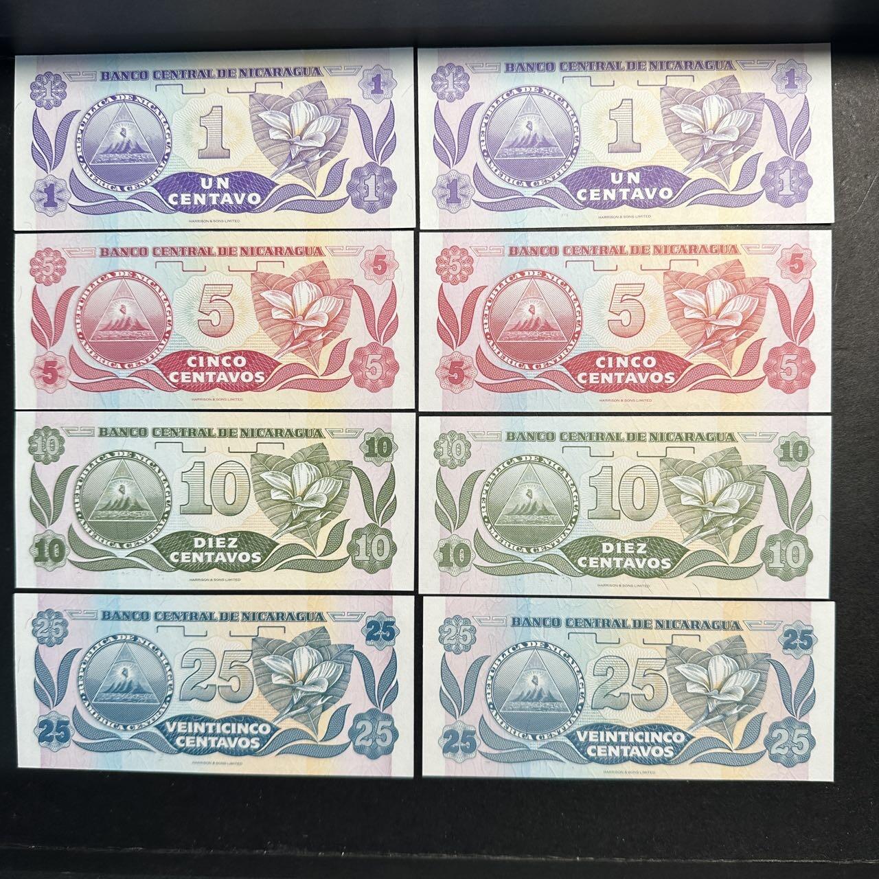 蒂克钱币-第47场 外国平价纸币拍卖 尼加拉瓜纸币 2套 8枚 全新UNC