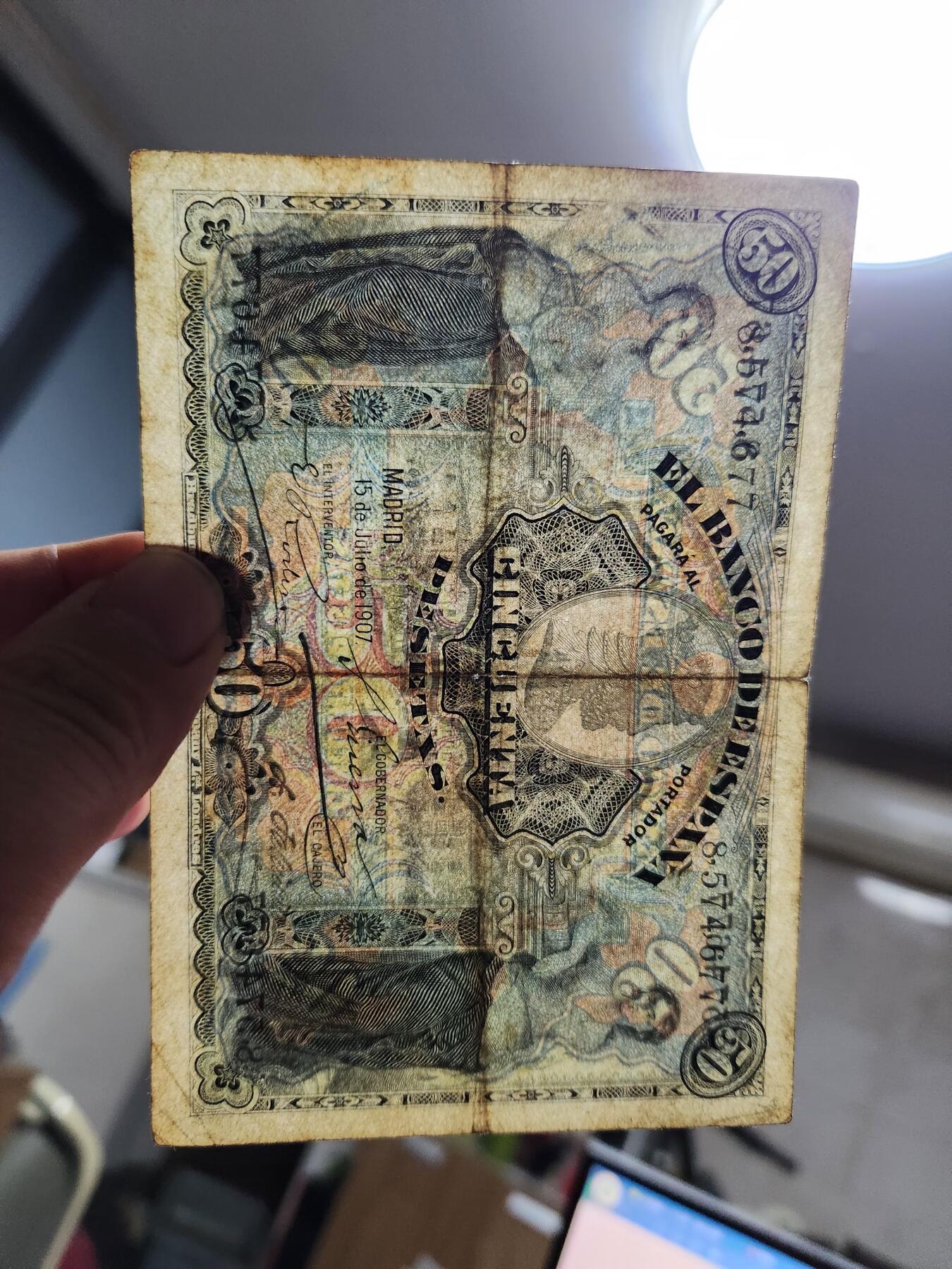 11月14号晚上8点 外国纸币自动截拍第56场 西班牙1907年50原票美品