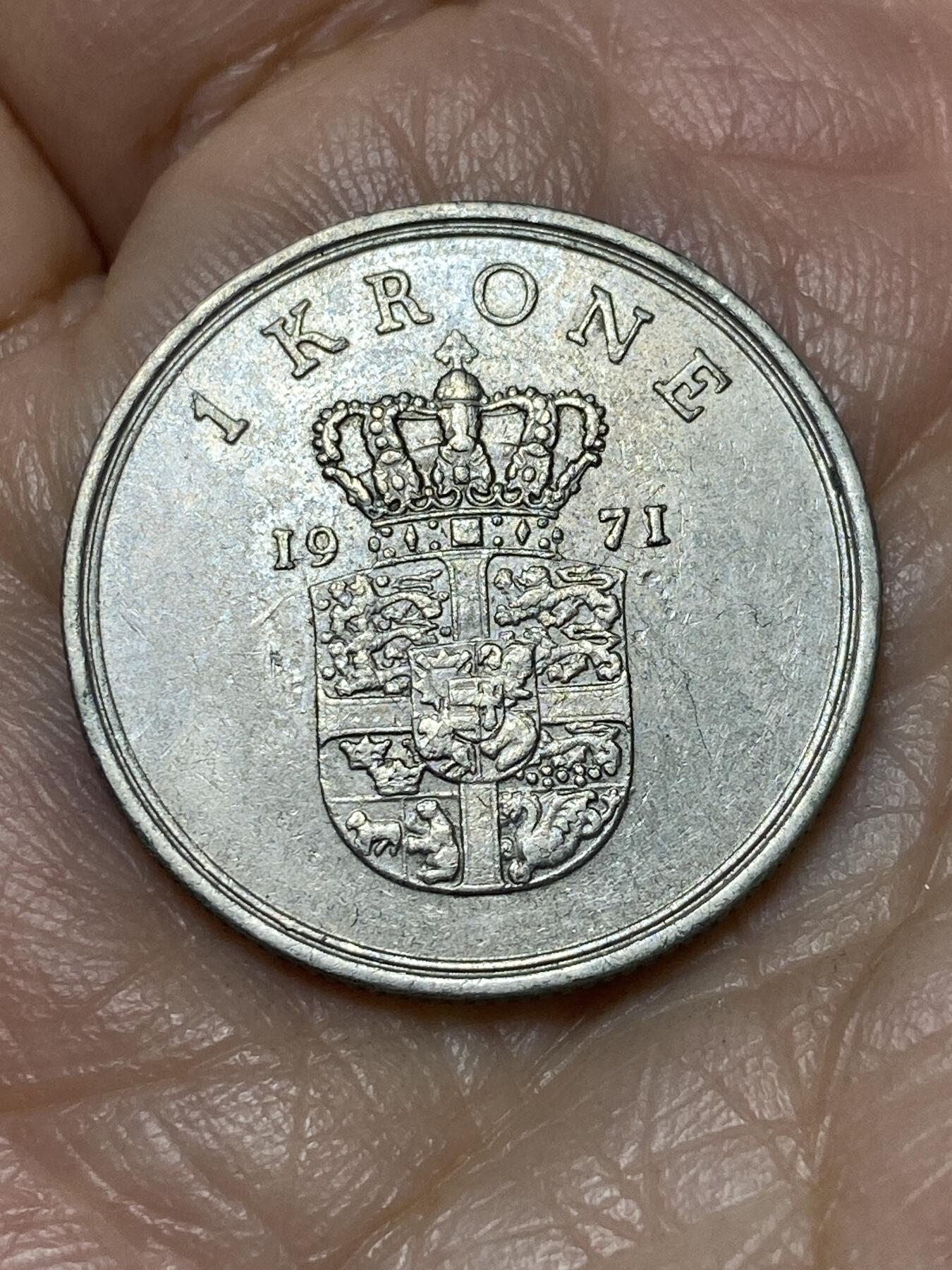 2025年第一百二十八场(总第一百五十四场）外国好品散币、邮币封和邮票场(免佣金) 丹麦🇩🇰1971年1克朗(弗雷德里克九世第三版，C; S版，关门年)