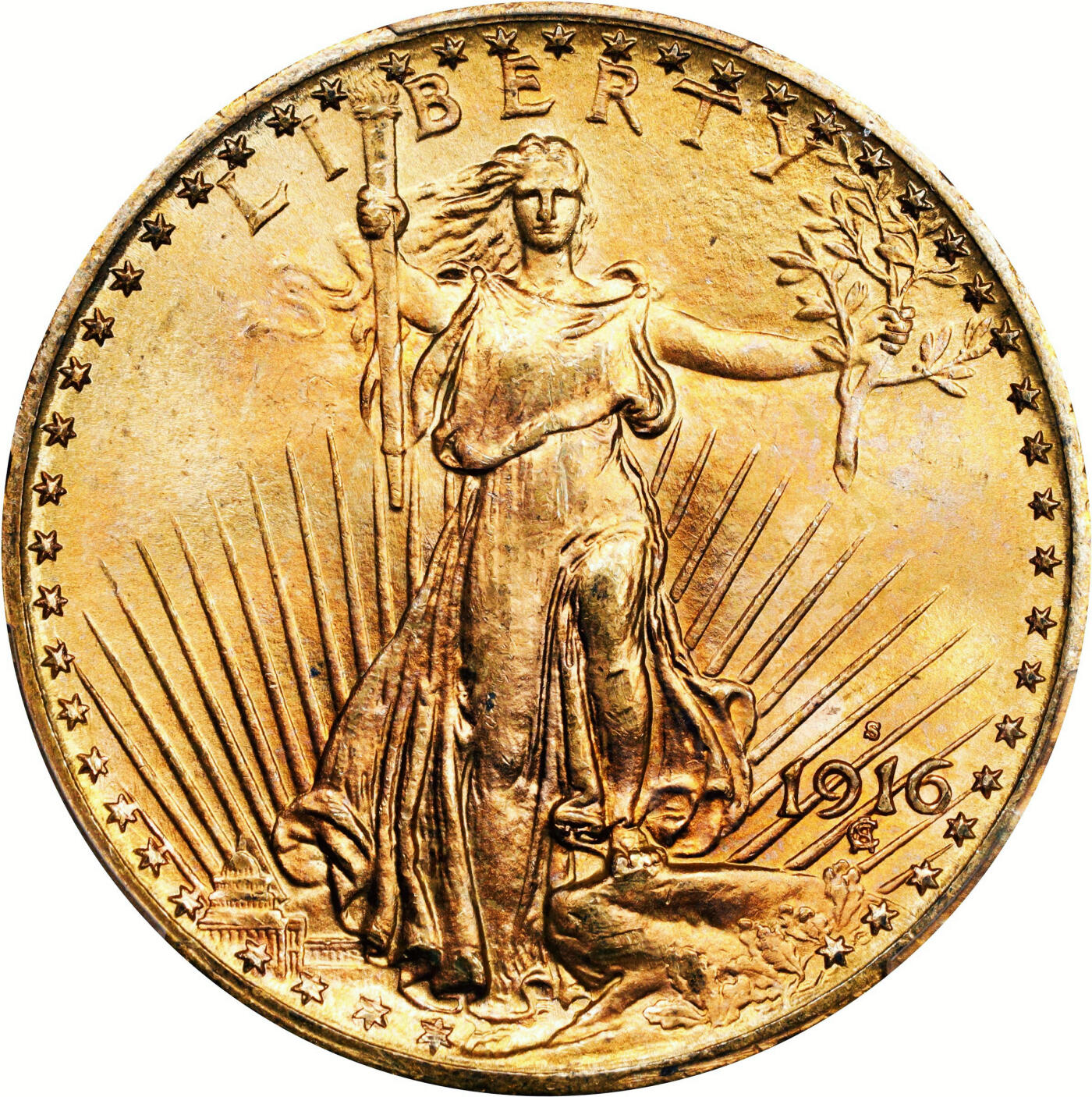 【Blue Auction】世界纸币精拍第749期——18级TOP拍卖/信誉/品质/专业/高效💫  【冠军分仅66+ 仅7枚更高分】美国 1916-S 20美金 重33.44克 行走自由女神双鹰金币 旧金山造币厂 光度感人 细节清晰 底板丝滑 PCGS MS66 收藏级高分（66+拍了10.8万美金 多半分溢价太多 此枚性价比高很多）