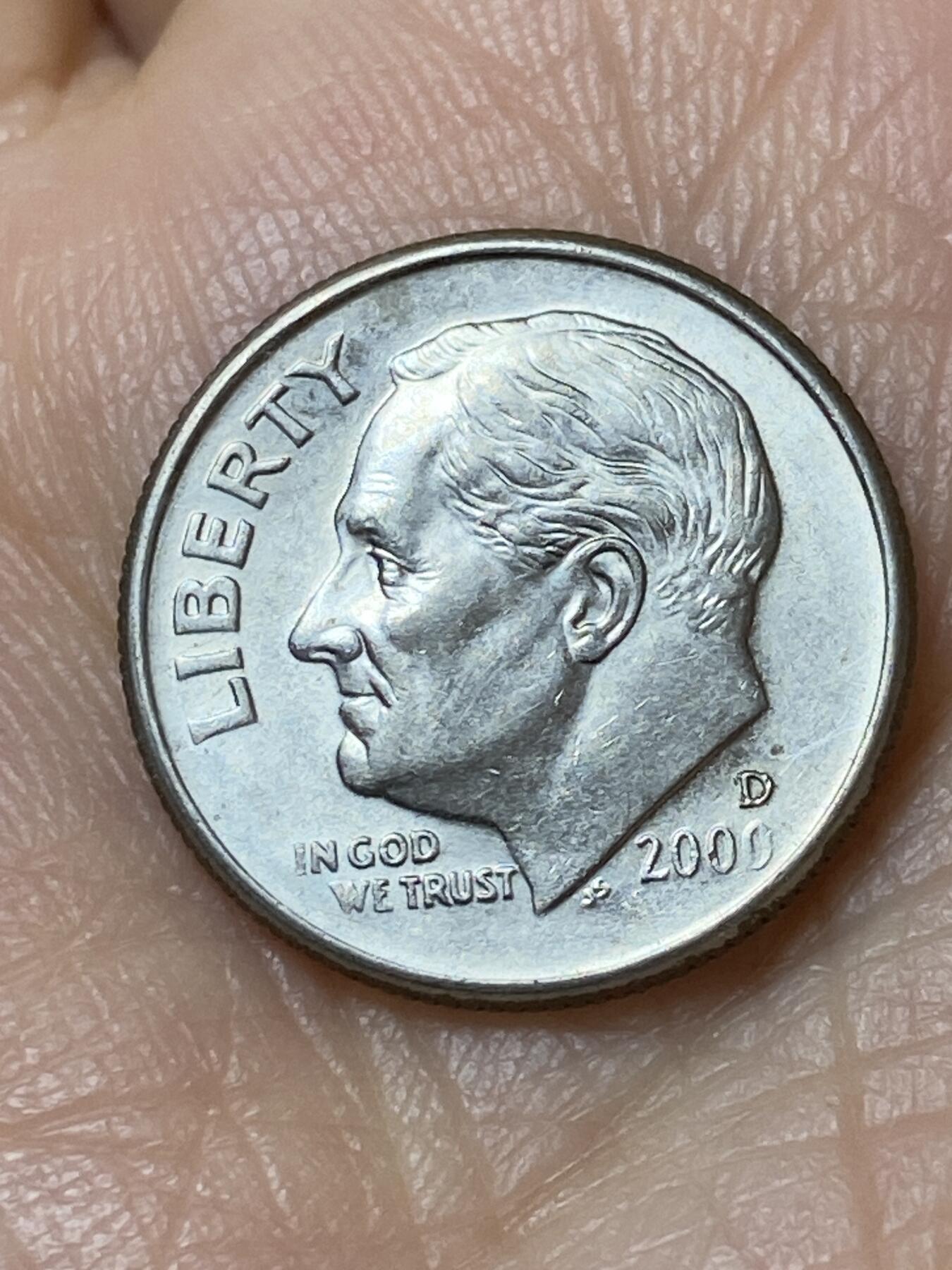 2025年第一百二十七场(总第一百五十三场）外国好品章牌、散币(免佣金) 美国🇺🇸2000年1角(罗斯福1角第二版，D标丹佛造)