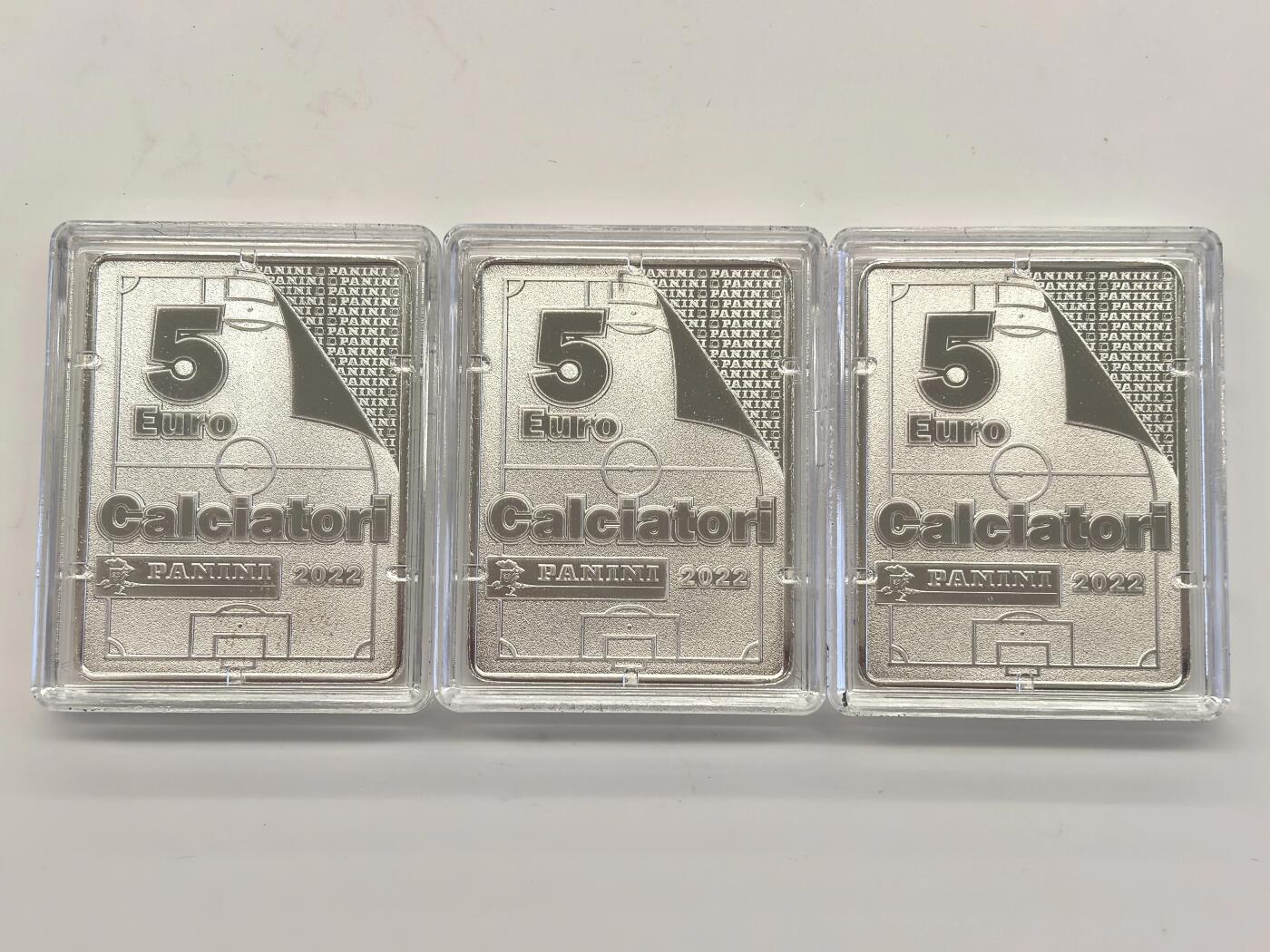 博洋堂世界钱币拍卖第146期（全场包邮） 2022年意大利5欧X3枚银套币 出色意大利系列-意大利著名足球运动员帕尼尼（红白绿三色） 发行量：7000套 套装