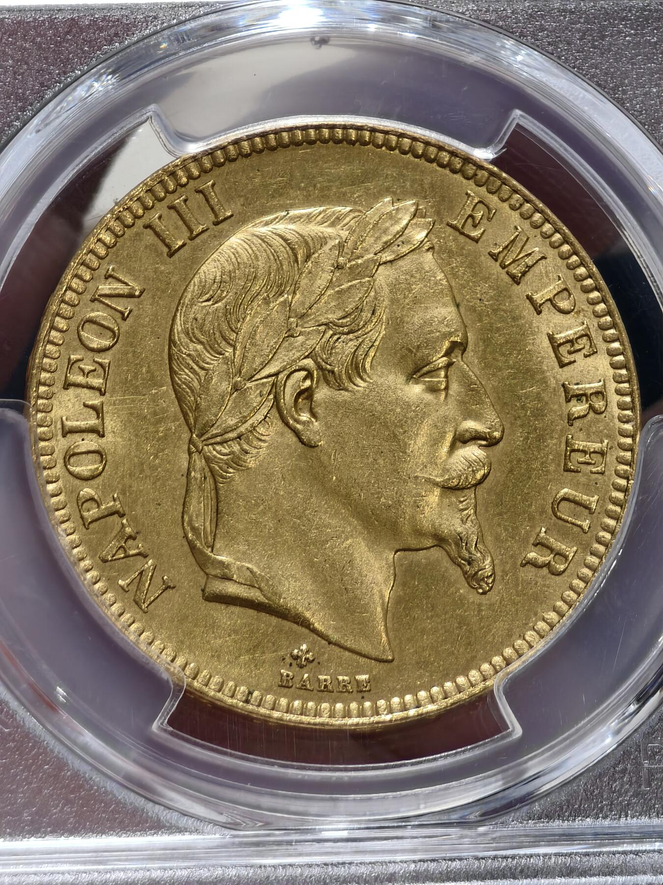 PCGS-MS62法国1869年拿破仑三世100法郎金币