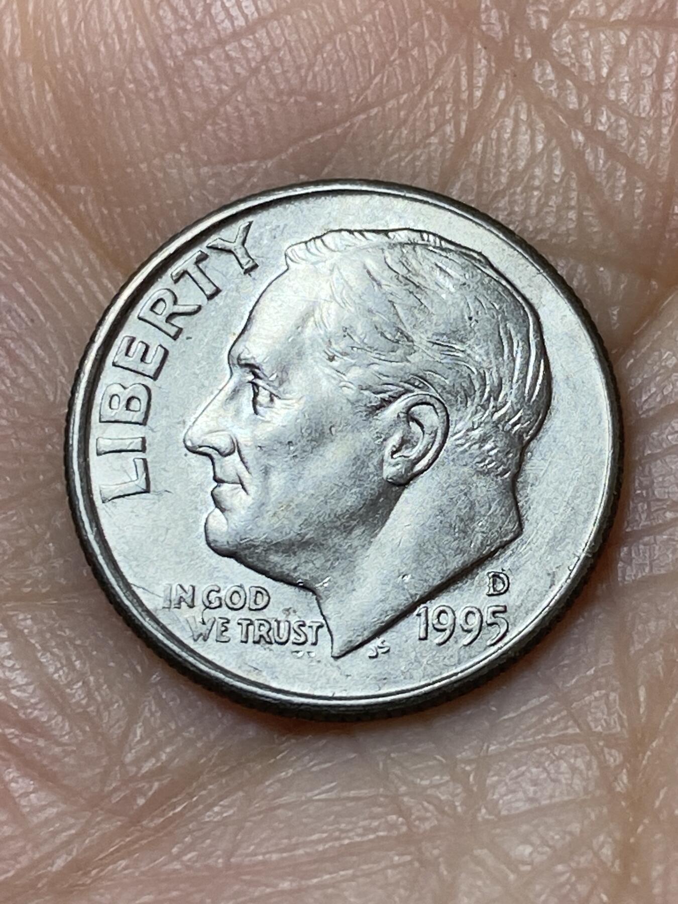 2025年第一百二十七场(总第一百五十三场）外国好品章牌、散币(免佣金) 美国🇺🇸1995年1角(罗斯福1角第二版，D标丹佛造)