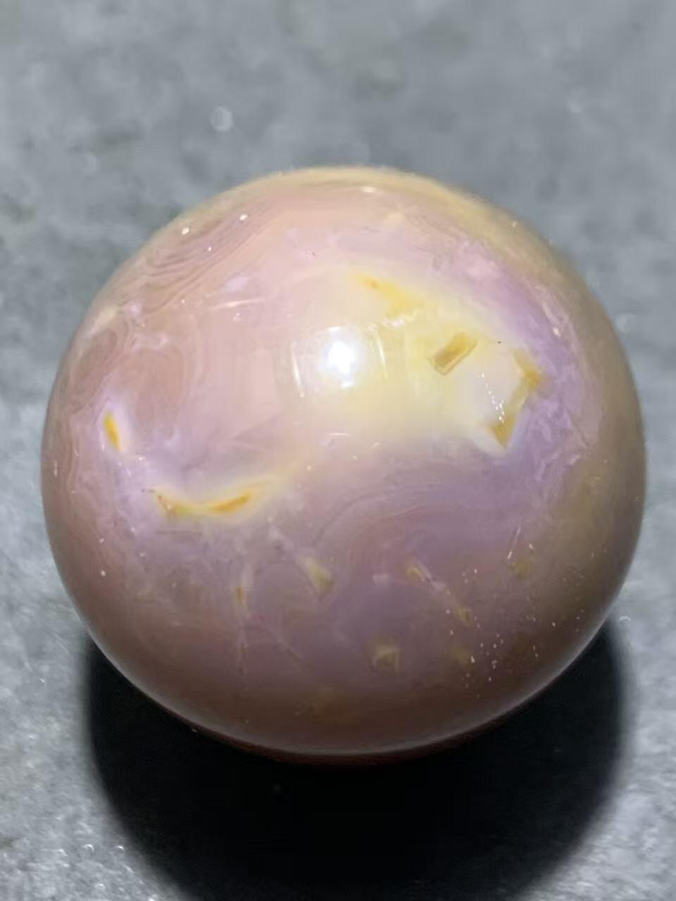 精美高玉化冻料飘紫罗兰战国红玛瑙圆珠一个