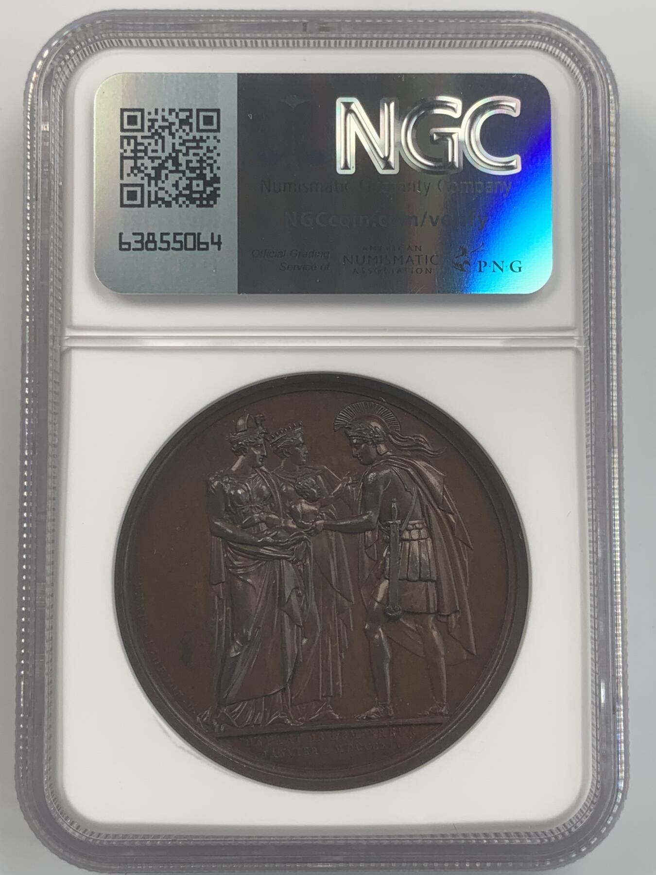 掌中浮雕-藏着的欧洲第041场 NGC MS63 : 1814年与妻儿告别纪念铜章，41mm