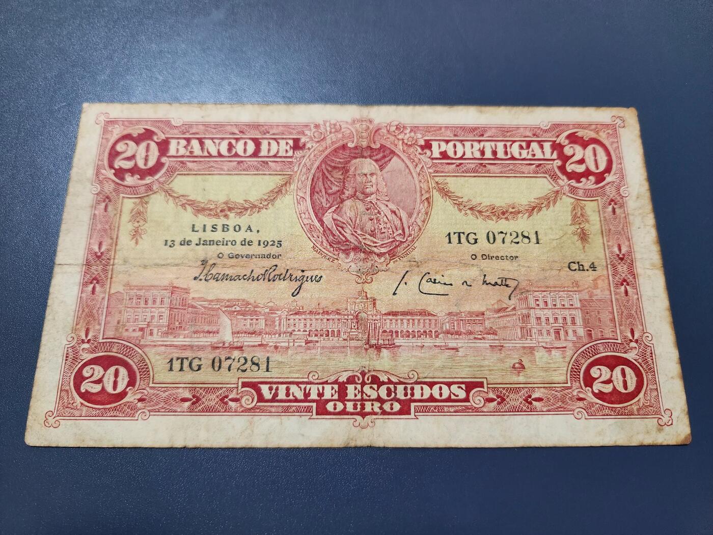 11月14号晚上8点 外国纸币自动截拍第56场 葡萄牙1925年20稀少原票