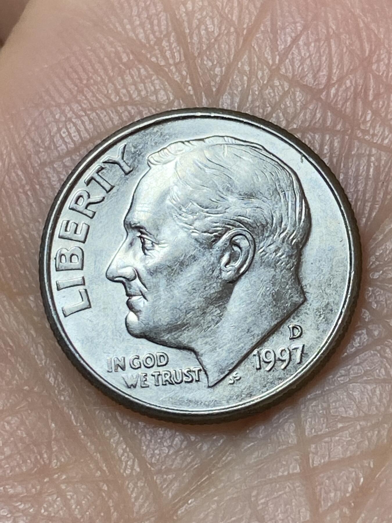 2025年第一百二十七场(总第一百五十三场）外国好品章牌、散币(免佣金) 美国🇺🇸1997年1角(罗斯福1角第二版，D标丹佛造)