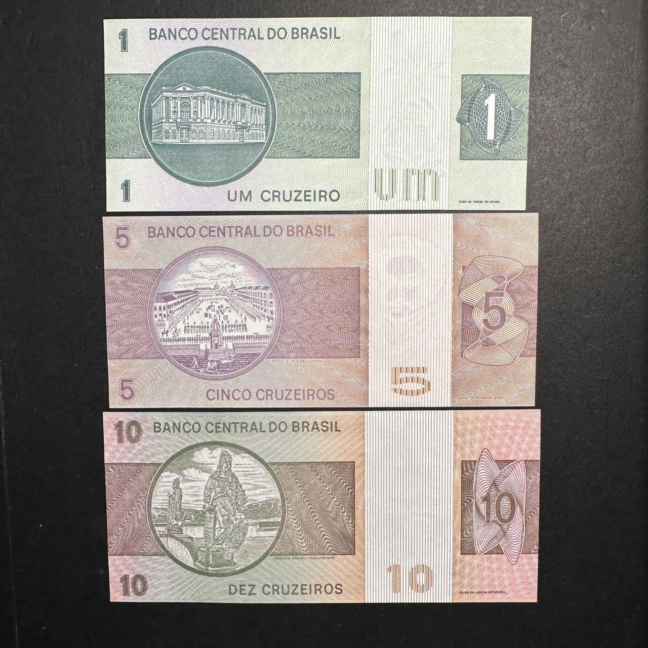 蒂克钱币-第47场 外国平价纸币拍卖 巴西中央银行1967-1970年版克鲁塞罗 3枚纸币 全新