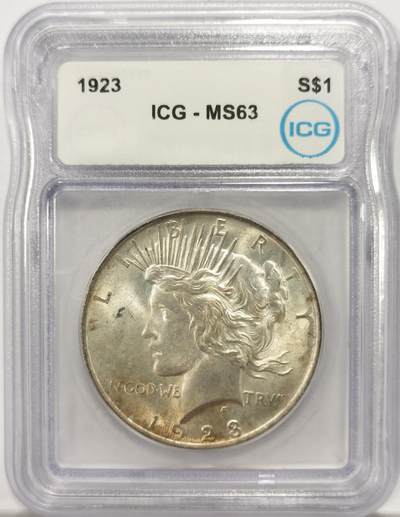 博洋堂世界钱币拍卖第146期（全场包邮） - ICG老盒 MS63，美国1923和平一美元银币，国内几乎看不到这种盒子，老盒品质保障，个人看是64的状态