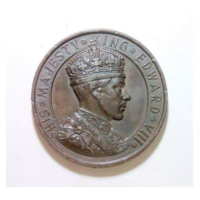 英国1937年 爱德华八世+海神高浮雕精制大铜章 45MM - 英国1937年 爱德华八世+海神高浮雕精制大铜章 45MM