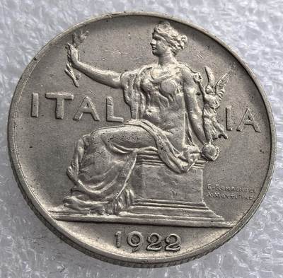 外国优质老铜币银币，周六九点倒数截拍，满百包邮，可寄存半年，喜欢朋友微信扫描二维码可直接参拍 - 意大利女神版1922年1里拉