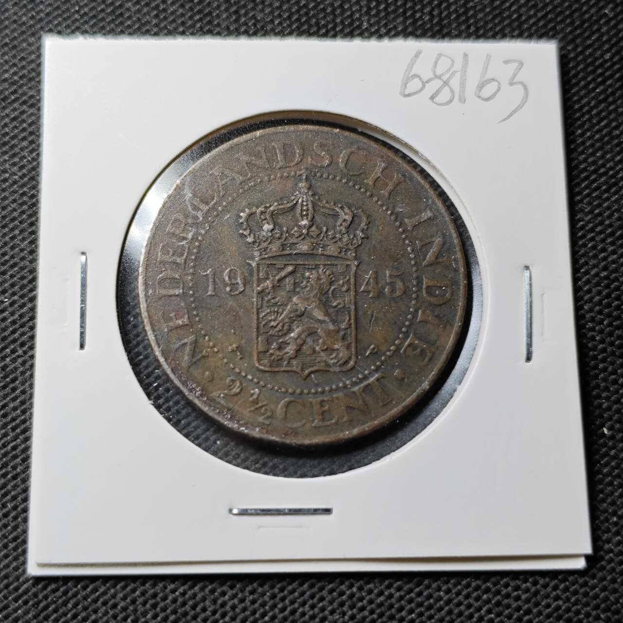 KK钱币收藏小铺  第368场  2月预留时间 周末发货  1945荷属东印度2.5分铜币