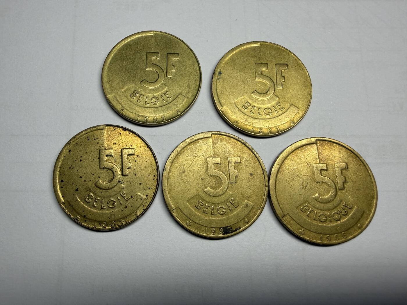 2025年集古藏今外币拍卖第十期-第5场—（总第285拍），可以寄存60天，满160元包邮。 比利时5法郎5枚