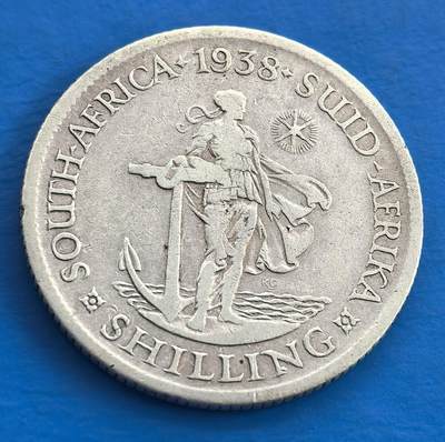 外国优质老铜币银币，周六九点倒数截拍，满百包邮，可寄存半年，喜欢朋友微信扫描二维码可直接参拍 - 少见南非1938年南部十字星1先令银币