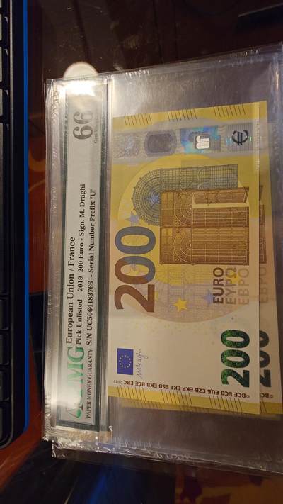 世界钱币～微拍第214期暨2025年第54期  双11评级币特惠拍 - 2019年200欧三签 PMG66E 带4尾号766