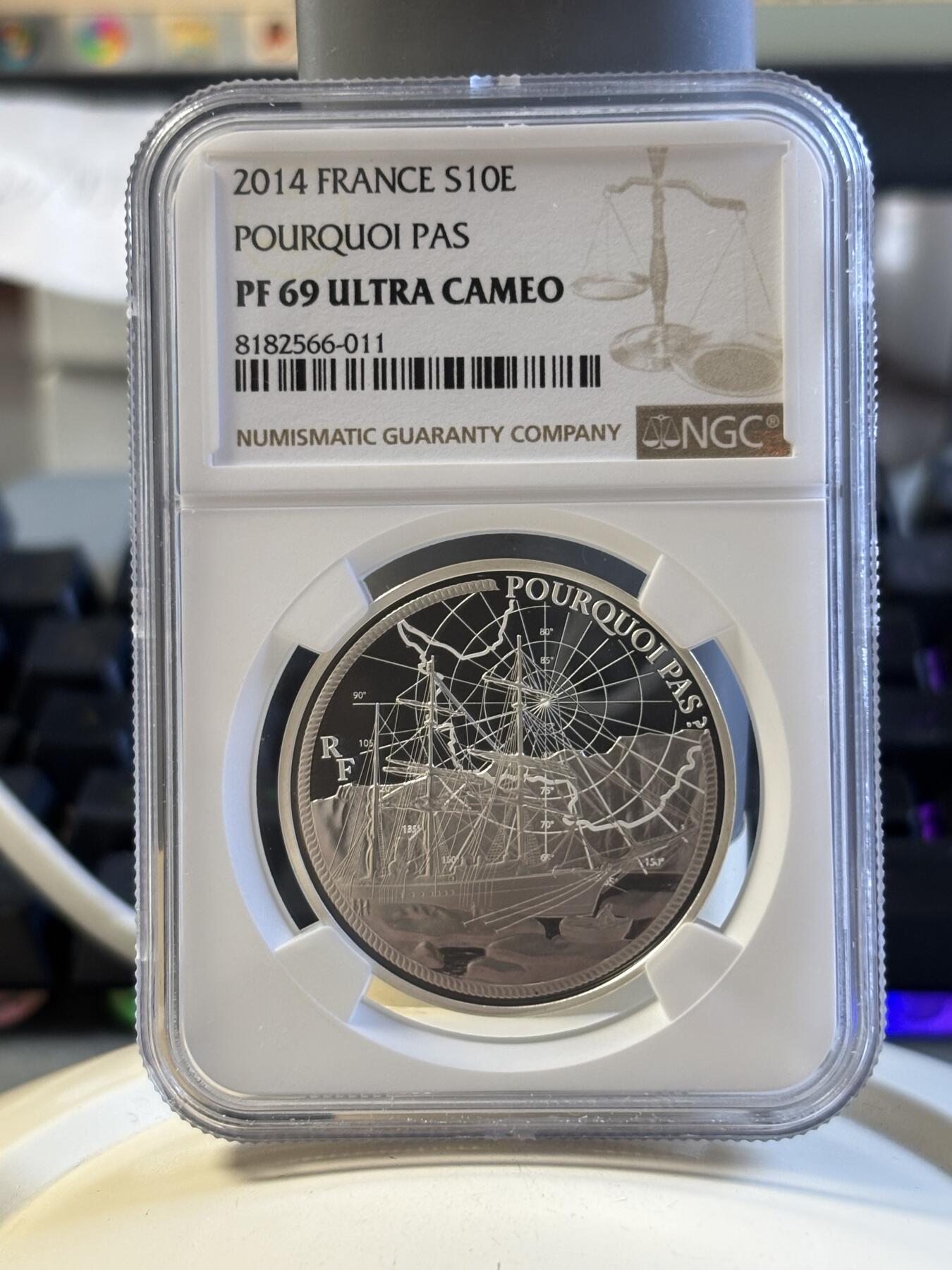 第181期拍卖 法国2014年南极法国大型舰艇纪念银币NGC-PF69,22.2克，900银