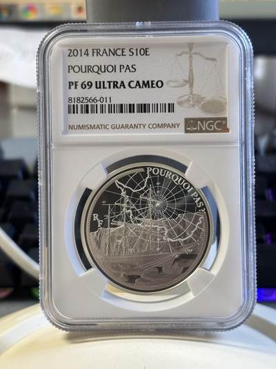 第181期拍卖 - 法国2014年南极法国大型舰艇纪念银币NGC-PF69,22.2克，900银