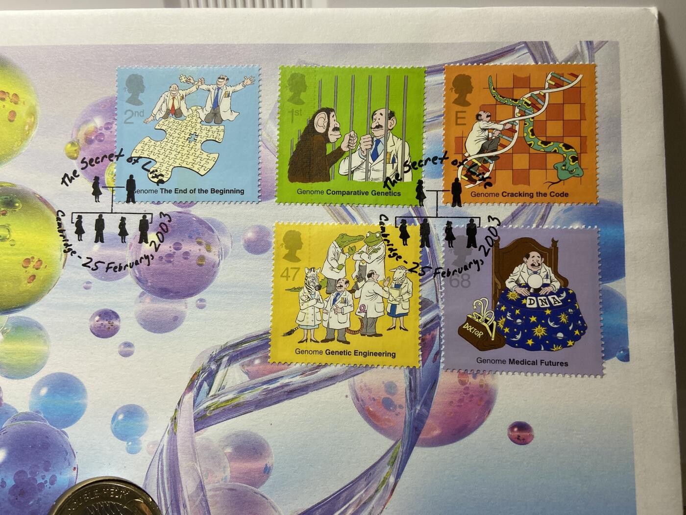 2025年第一百二十八场(总第一百五十四场）外国好品散币、邮币封和邮票场(免佣金) 大型邮币封–英国🇬🇧2003年2英镑(2003年DNA双螺旋结构发现50周年纪念封)