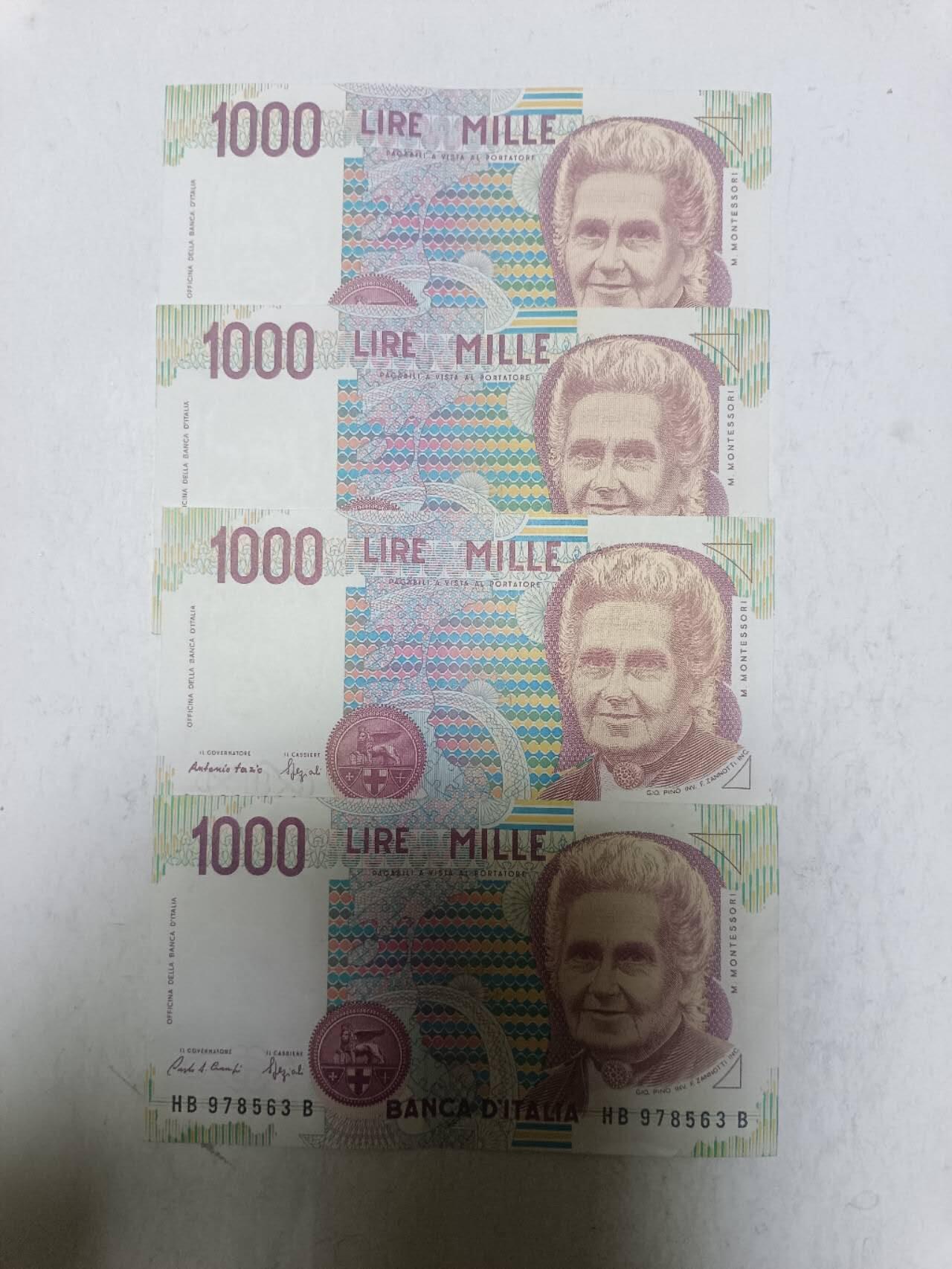 【20251117】非全新纸币第304场 意大利1000里拉4张纸币