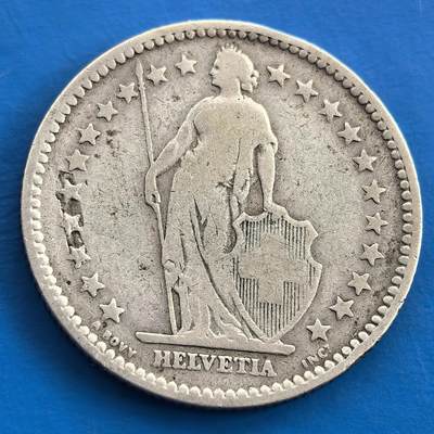 外国优质老铜币银币，周六九点倒数截拍，满百包邮，可寄存半年，喜欢朋友微信扫描二维码可直接参拍 - 少见早期瑞士1894年2法郎银币