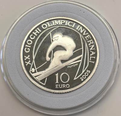 博洋堂世界钱币拍卖第146期（全场包邮） - 2005年意大利10欧精制银币 都林冬奥会-高山滑雪 22克 925银