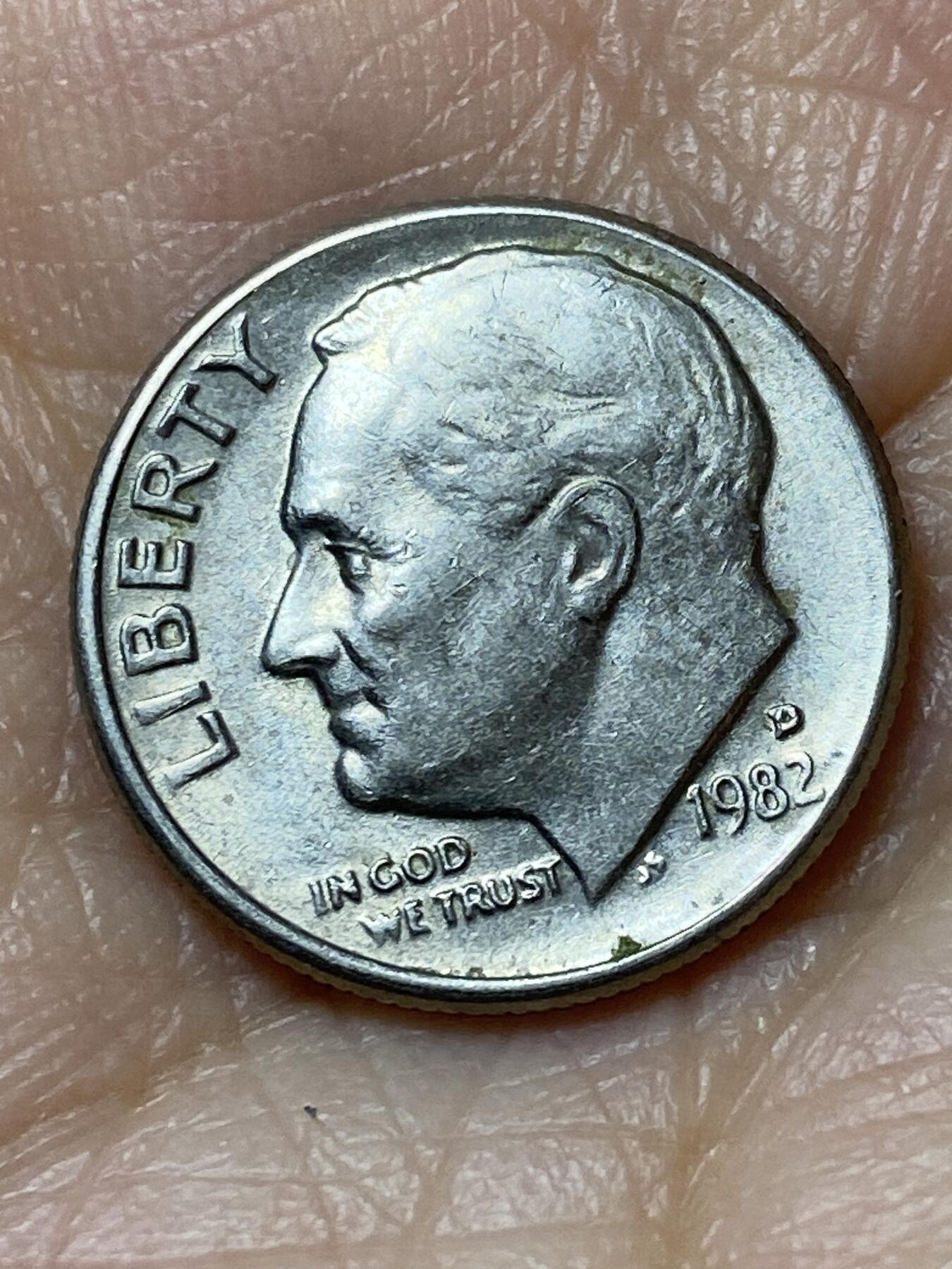 2025年第一百二十七场(总第一百五十三场）外国好品章牌、散币(免佣金) 美国🇺🇸1982年1角(罗斯福1角第二版，D标丹佛造)