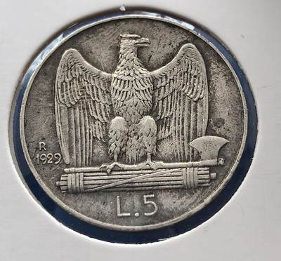 外国优质老铜币银币，周六九点倒数截拍，满百包邮，可寄存半年，喜欢朋友微信扫描二维码可直接参拍 - 极美品细节清楚意大利伊曼纽尔三世1929年5里拉银币