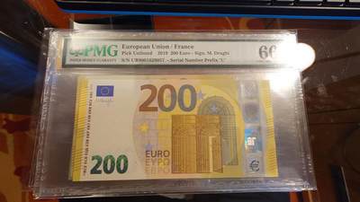 世界钱币～微拍第214期暨2025年第54期  双11评级币特惠拍 - 2019年200欧三签 PMG66E 全程无4尾号057