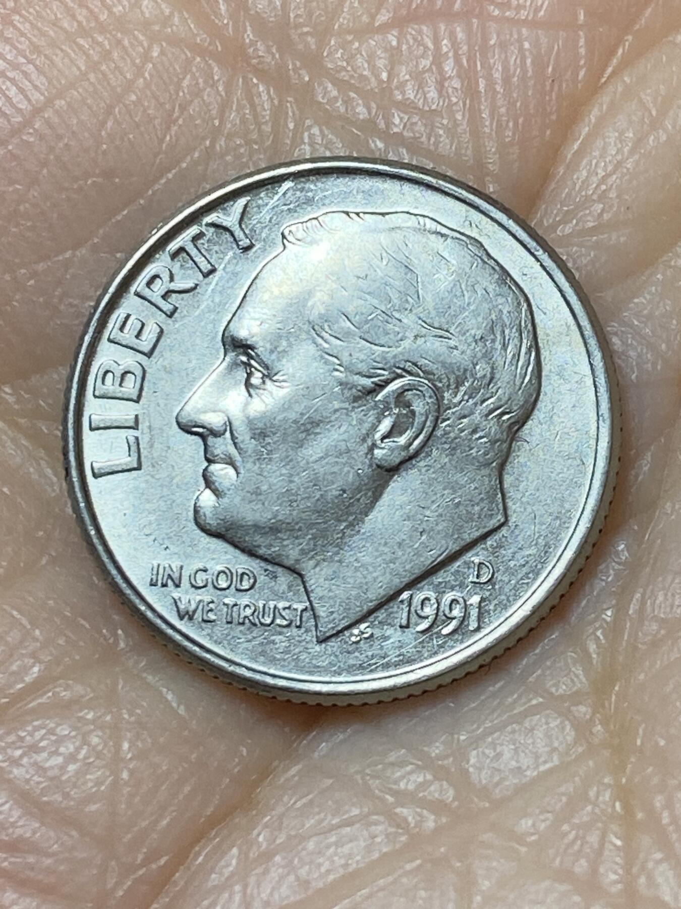 2025年第一百二十七场(总第一百五十三场）外国好品章牌、散币(免佣金) 美国🇺🇸1991年1角(罗斯福1角第二版，D标丹佛造)