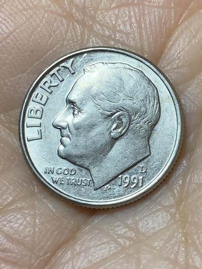 2025年第一百二十七场(总第一百五十三场）外国好品章牌、散币(免佣金) - 美国🇺🇸1991年1角(罗斯福1角第二版，D标丹佛造)