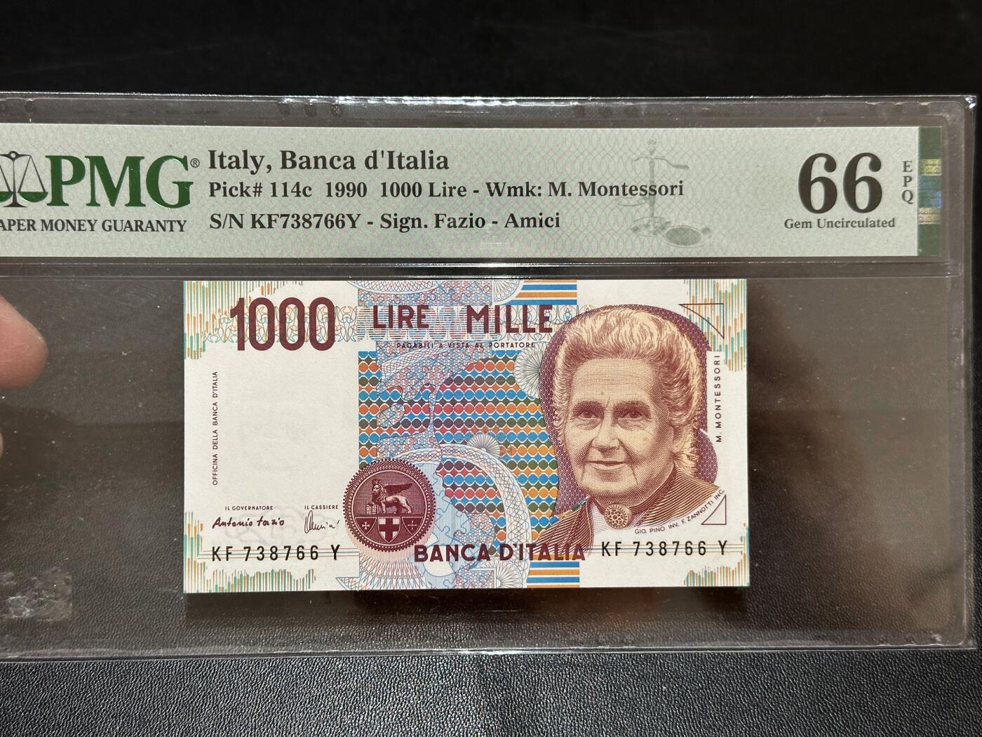 《外钞收藏家》第五百八十四期（优质场）（本平台长期征集拍品、欢迎藏友们联系合作） 1990年意大利1000里拉 PMG66