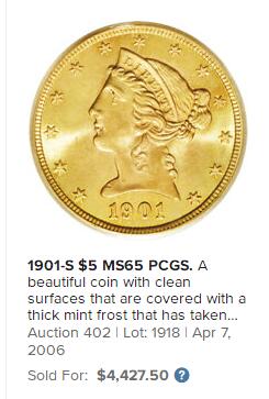 【Blue Auction】世界纸币精拍第749期——18级TOP拍卖/信誉/品质/专业/高效💫 美国 1901-S 5美金半鹰金币 旧金山造币厂 重8.36克 金光灿灿 PCGS MS65 绝品 