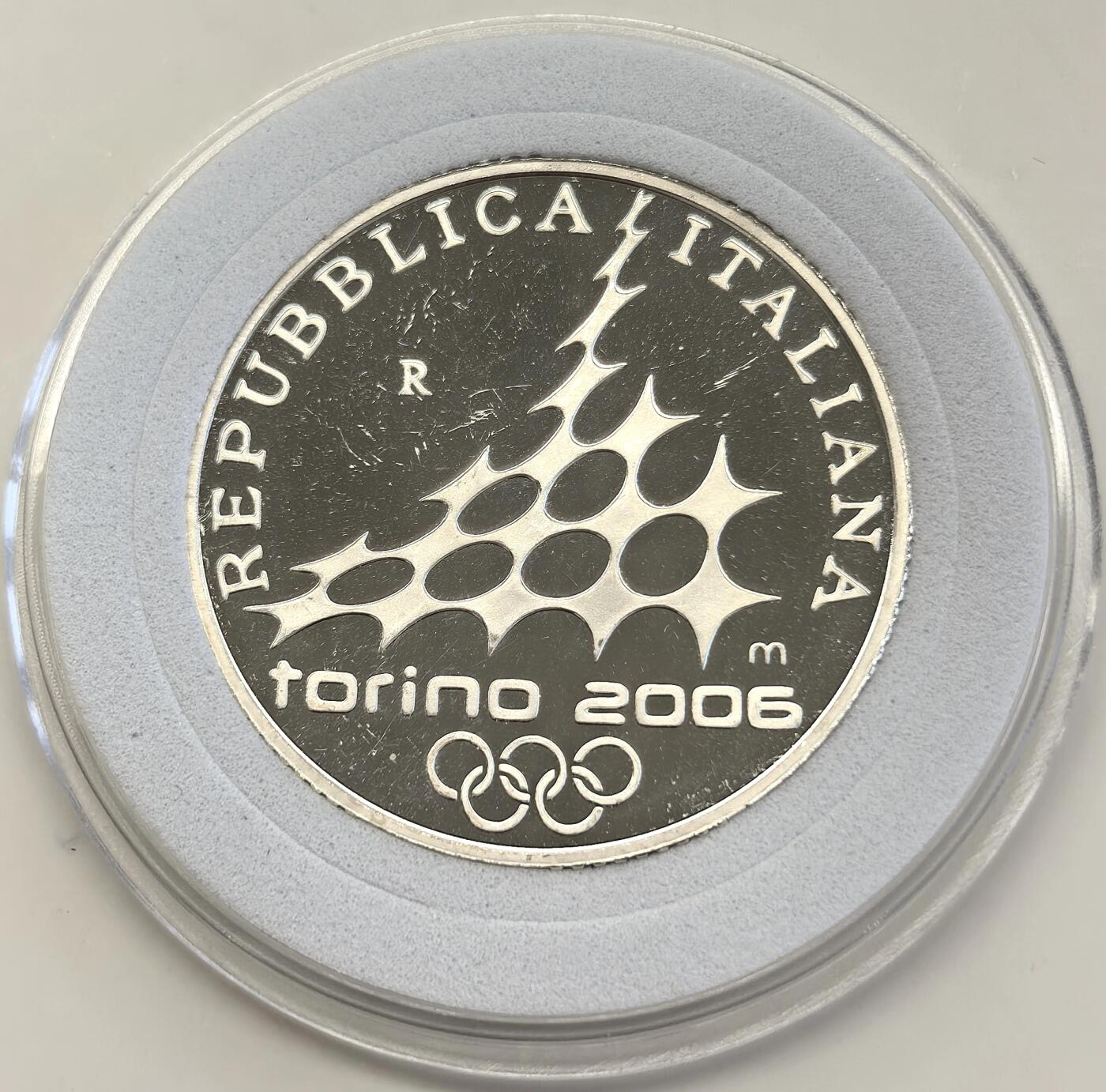 博洋堂世界钱币拍卖第146期（全场包邮） 2005年意大利10欧精制银币 都林冬奥会-速度滑冰 22克 925银