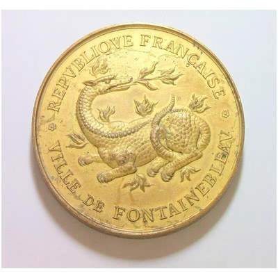 法国1900年前后 欧洲喷火龙+女神高浮雕精制大镀金章 50MM厚5MM - 法国1900年前后 欧洲喷火龙+女神高浮雕精制大镀金章 50MM厚5MM