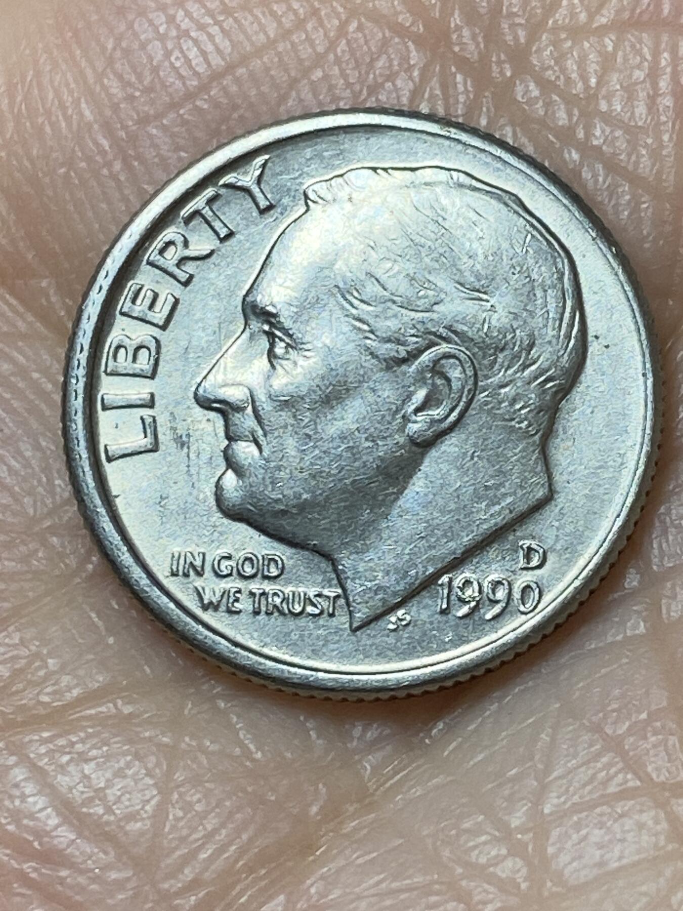 2025年第一百二十七场(总第一百五十三场）外国好品章牌、散币(免佣金) 美国🇺🇸1990年1角(罗斯福1角第二版，D标丹佛造)