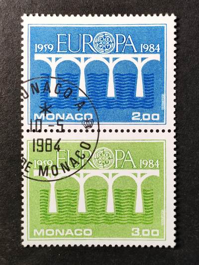 ↓君缘收藏650期☞钱币邮品↓无佣金、可寄存、满30元包邮  - 摩纳哥邮票，1984年欧罗巴桥梁雕刻版2全